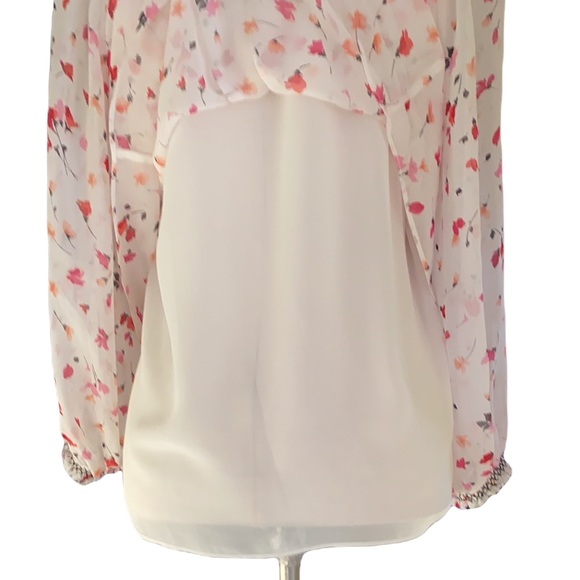 Joie Gontilda Silk Pink Floral Printed Semi Sheer Smocked Pintucked Blouse - M - Picture 12 of 16